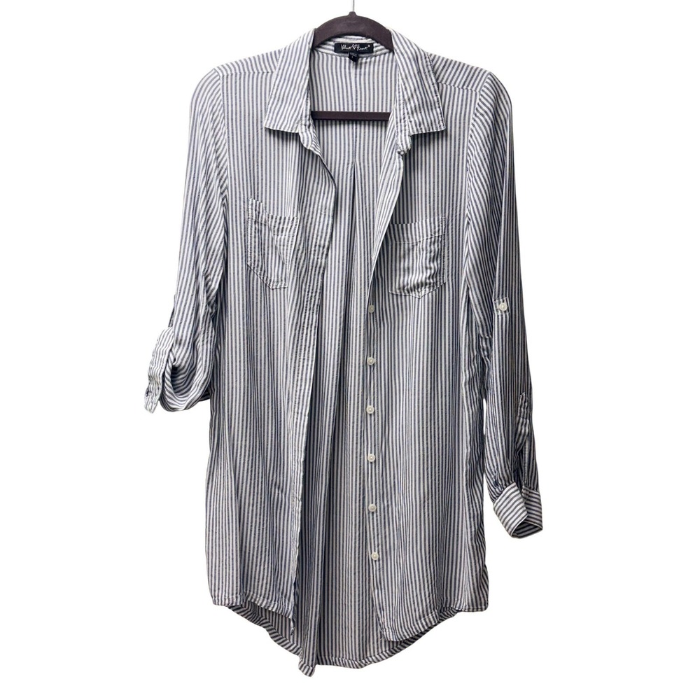Velvet Heart Striped Cover Up Tunic Shirt Coastal Blue White Beach Size Large